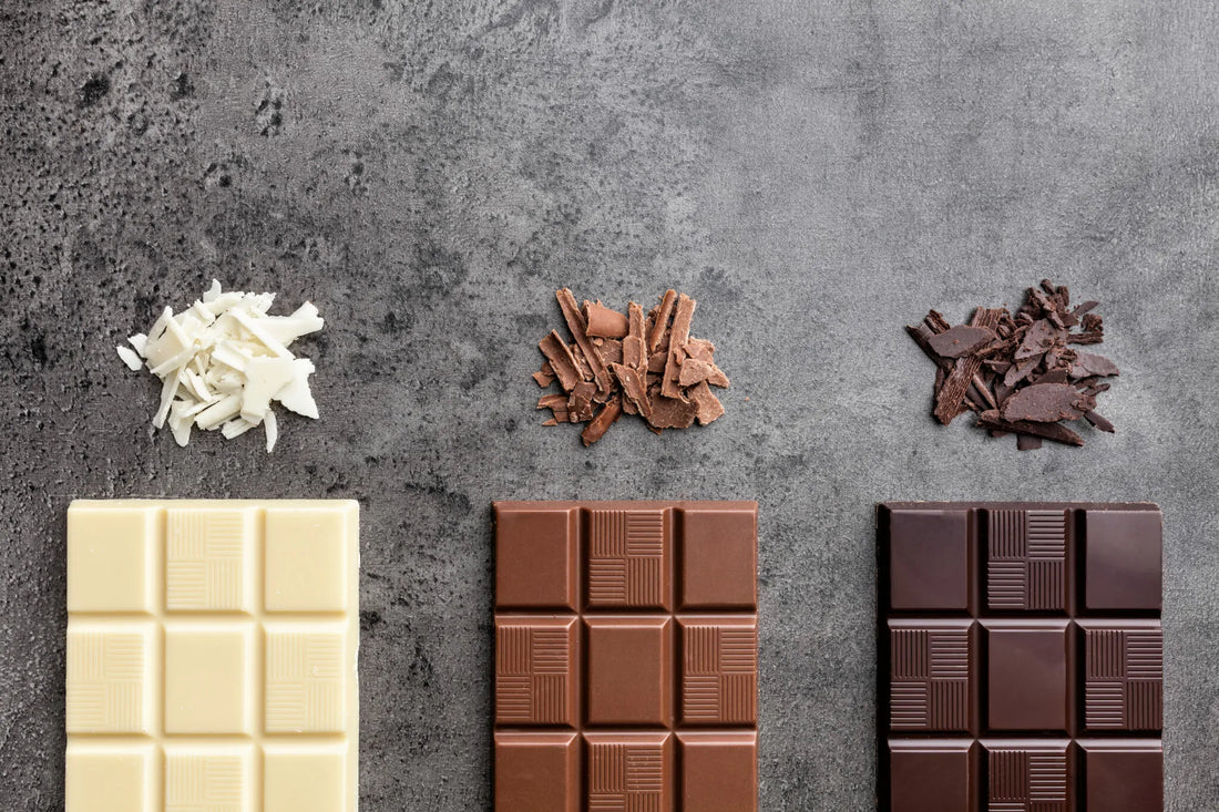 white, light and dark chocolate